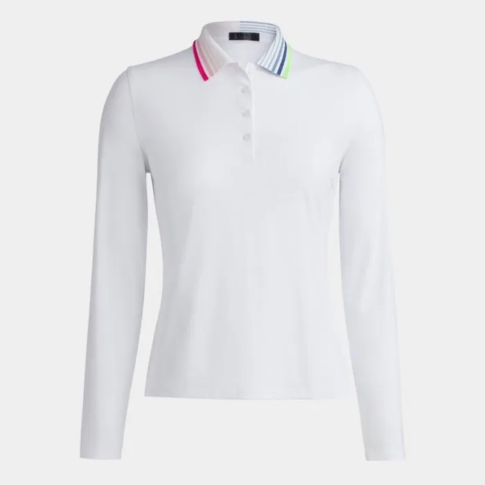 Mid Layers Women GFORE RIB PLEATED CONTRAST COLLAR SILKY TECH NYLON LONG SLEEVE POLO Snow Mid Layers Women GFORE RIB PLEATED CONTRAST COLLAR SILKY TECH NYLON LONG SLEEVE POLO Snow