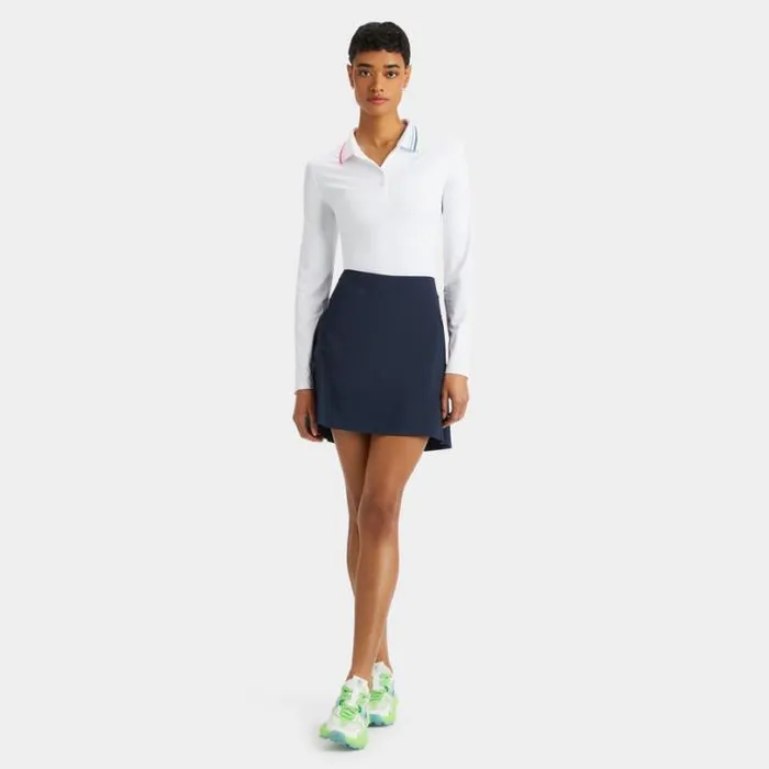 Mid Layers Women GFORE RIB PLEATED CONTRAST COLLAR SILKY TECH NYLON LONG SLEEVE POLO Snow