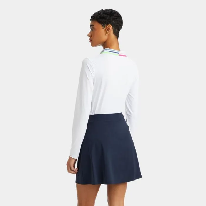 Mid Layers Women GFORE RIB PLEATED CONTRAST COLLAR SILKY TECH NYLON LONG SLEEVE POLO Snow