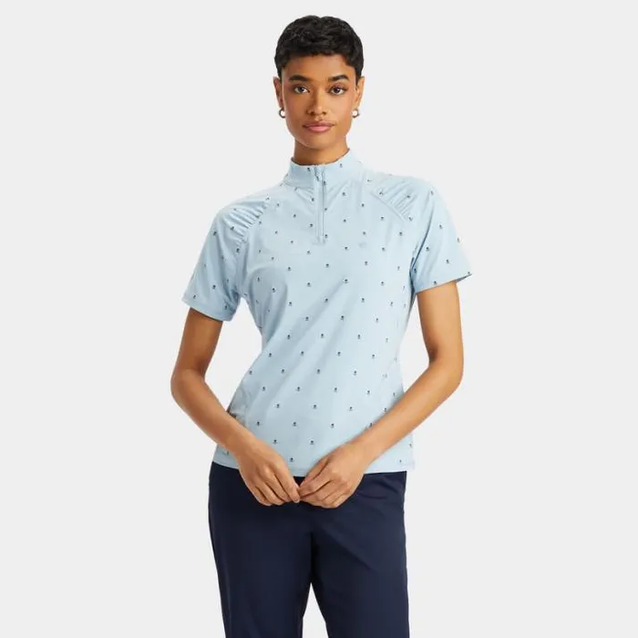 Mid Layers Women GFORE SKULL and T039S SILKY TECH NYLON SHORT SLEEVE QUARTER ZIP PULLOVER Drizzle