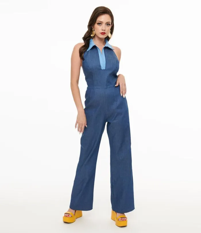 Miracle Eye Blue Denim Cecilia Jumpsuit Clothing Unique Vintage Rompers and Jumpsuits