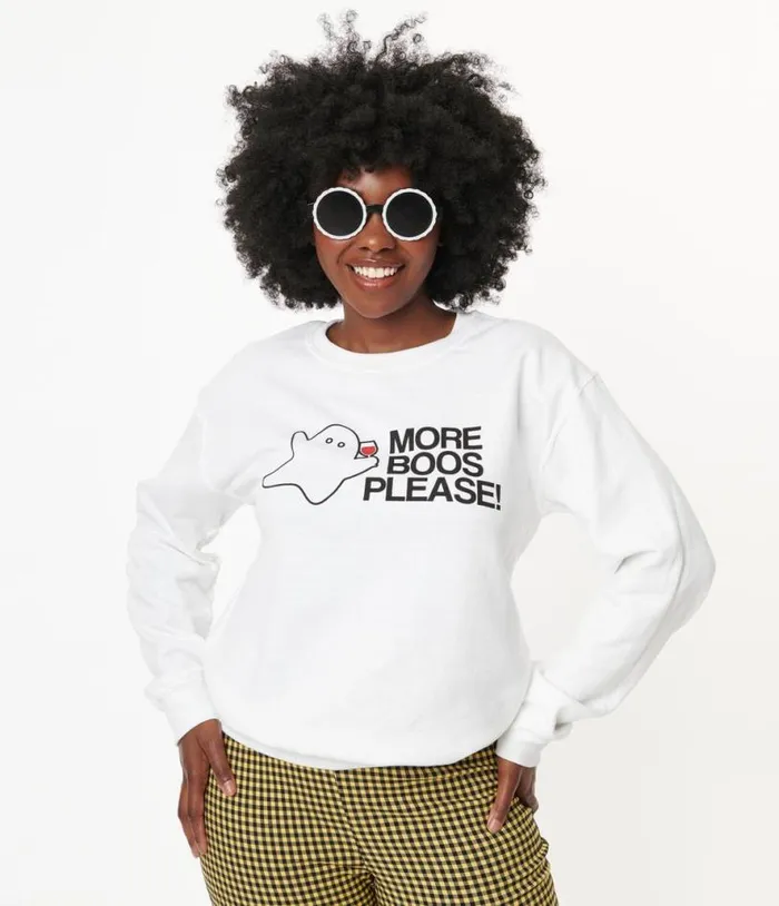 More Boos Please Graphic Sweatshirt ClothingHalloween Unique Vintage Graphic Tees