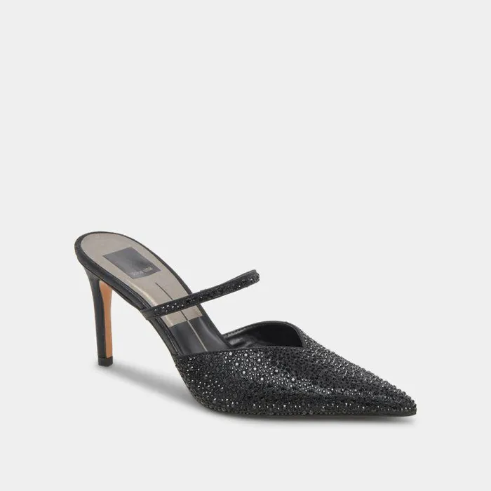Mules and Clogs Shop Dolce Vita Kanika Crystal Heels Black Metallic Fabric Black Metallic Fabric