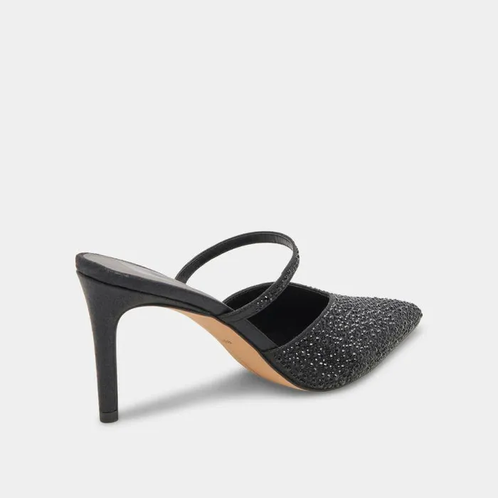 Mules and Clogs Shop Dolce Vita Kanika Crystal Heels Black Metallic Fabric Black Metallic Fabric