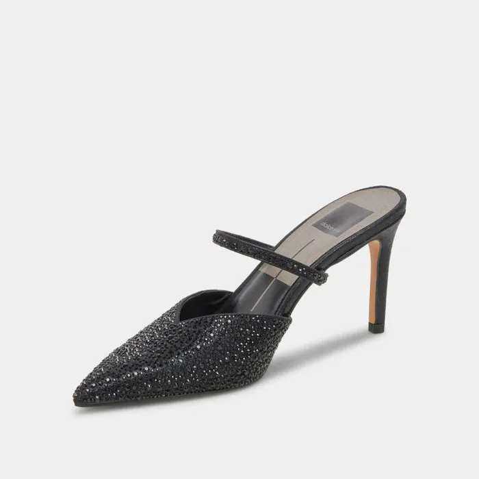 Mules and Clogs Shop Dolce Vita Kanika Crystal Heels Black Metallic Fabric Black Metallic Fabric