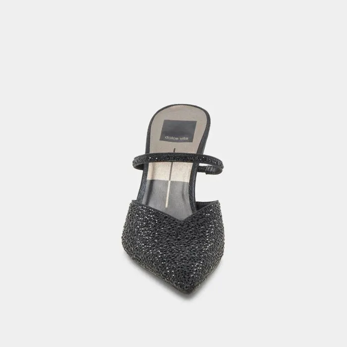 Mules and Clogs Shop Dolce Vita Kanika Crystal Heels Black Metallic Fabric Black Metallic Fabric