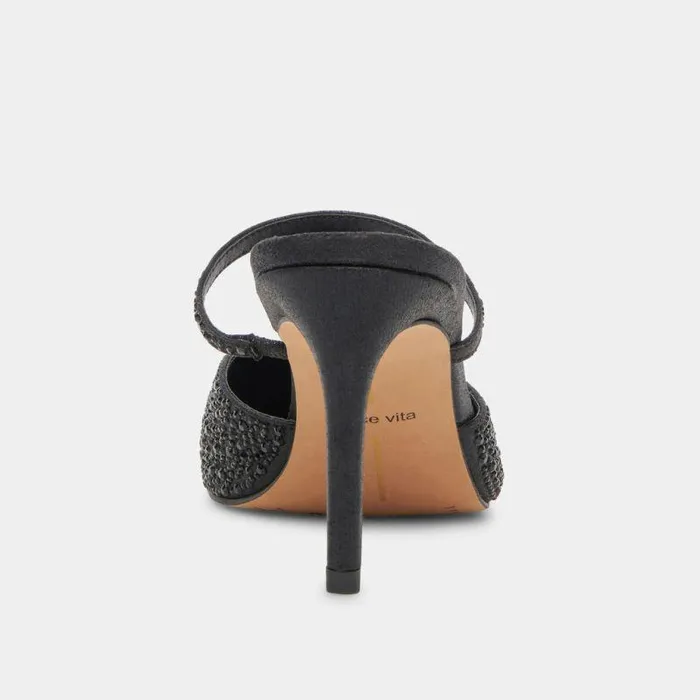 Mules and Clogs Shop Dolce Vita Kanika Crystal Heels Black Metallic Fabric Black Metallic Fabric