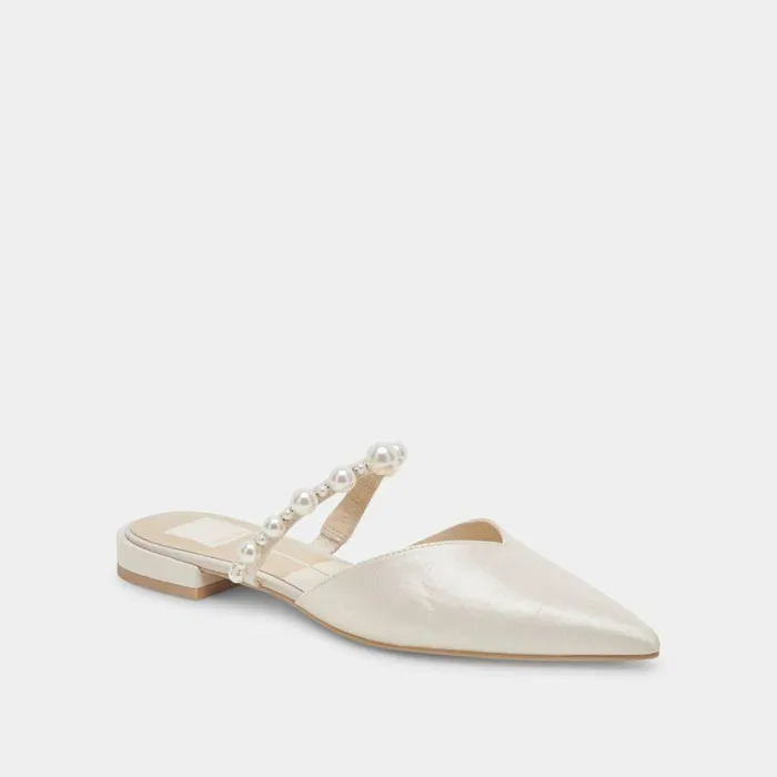 Mules and Clogs Shop Dolce Vita Kanika Pearl Wide Flats Vanilla Pearls Vanilla Pearls