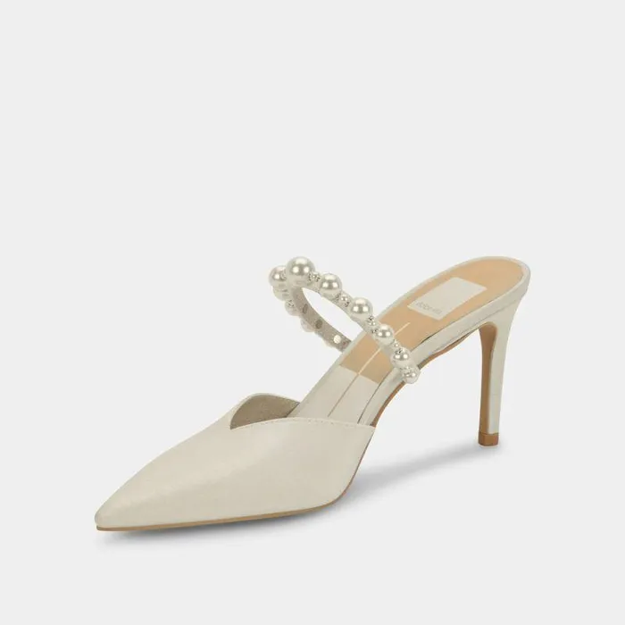 Mules and Clogs Shop Dolce Vita Kanika Pearl Wide Heels Vanilla Pearls Vanilla Pearls