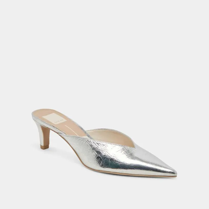 Mules and Clogs Shop Dolce Vita Sarina Heels Silver Distressed Leather Silver Distressed Leather
