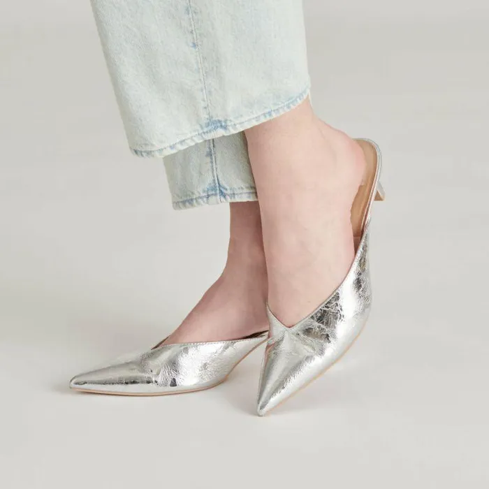 Mules and Clogs Shop Dolce Vita Sarina Heels Silver Distressed Leather Silver Distressed Leather