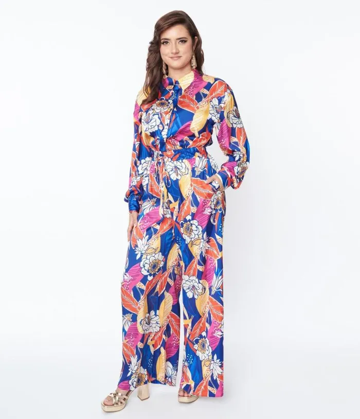 Multicolor Bold Floral Print Jumpsuit Clothing Unique Vintage Rompers and Jumpsuits Multicolor Bold Floral Print Jumpsuit Clothing Unique Vintage Rompers and Jumpsuits