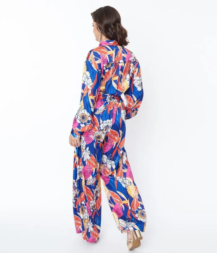 Multicolor Bold Floral Print Jumpsuit Clothing Unique Vintage Rompers and Jumpsuits