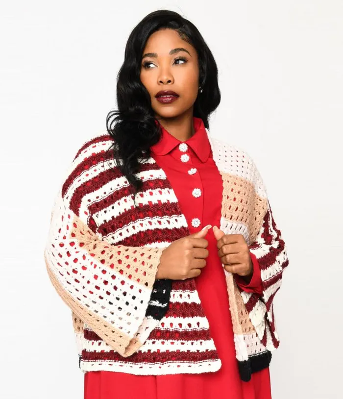 Multicolor Stripe Open Cardigan ClothingPlus Unique Vintage Sweaters and Cardigans