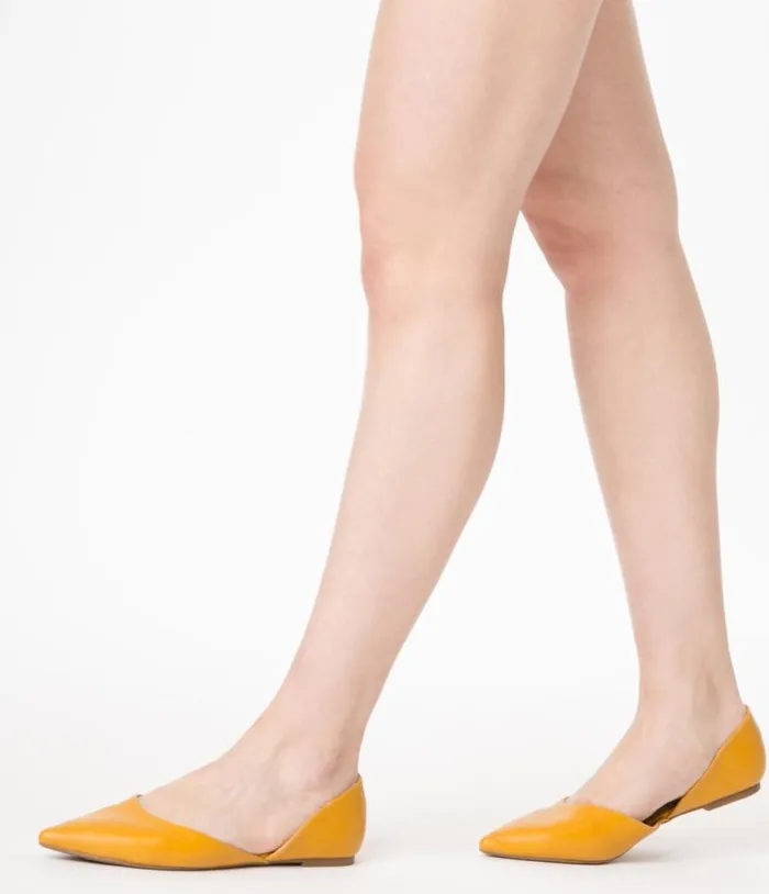 Mustard Leatherette Pointed Toe Flats Shoes Unique Vintage Flats