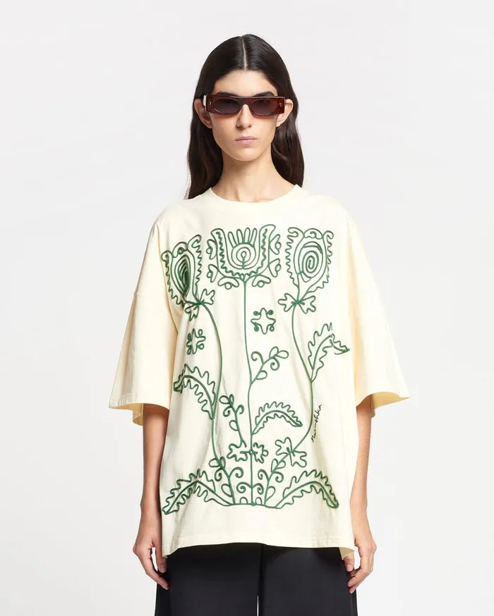 Nanushka Tops Wren Cremegreen Floral Embroidery Big 8211 MenWomen