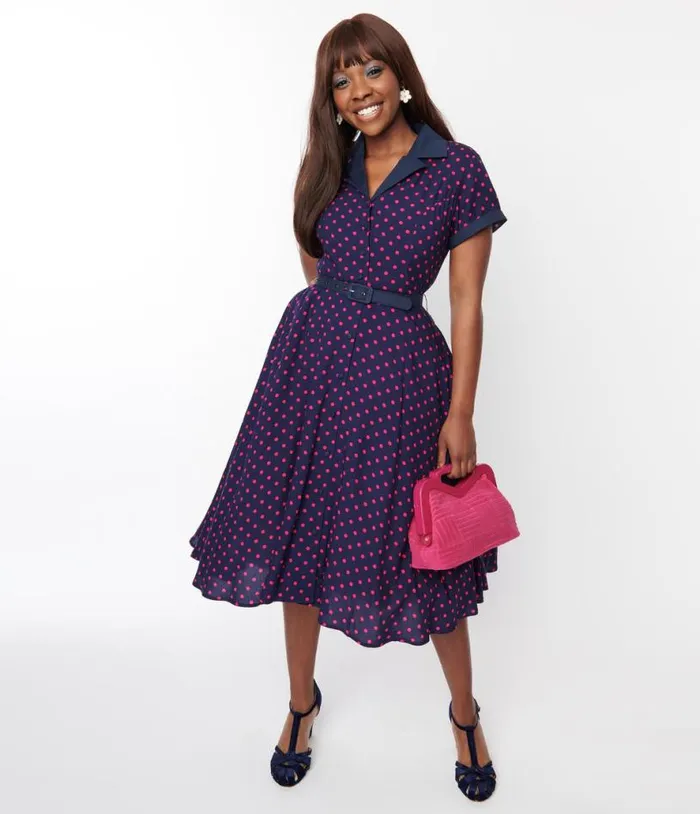 Navy and Hot Pink Dot Alexis Swing Dress Dresses Unique Vintage Pocket Dresses Navy and Hot Pink Dot Alexis Swing Dress Dresses Unique Vintage Pocket Dresses