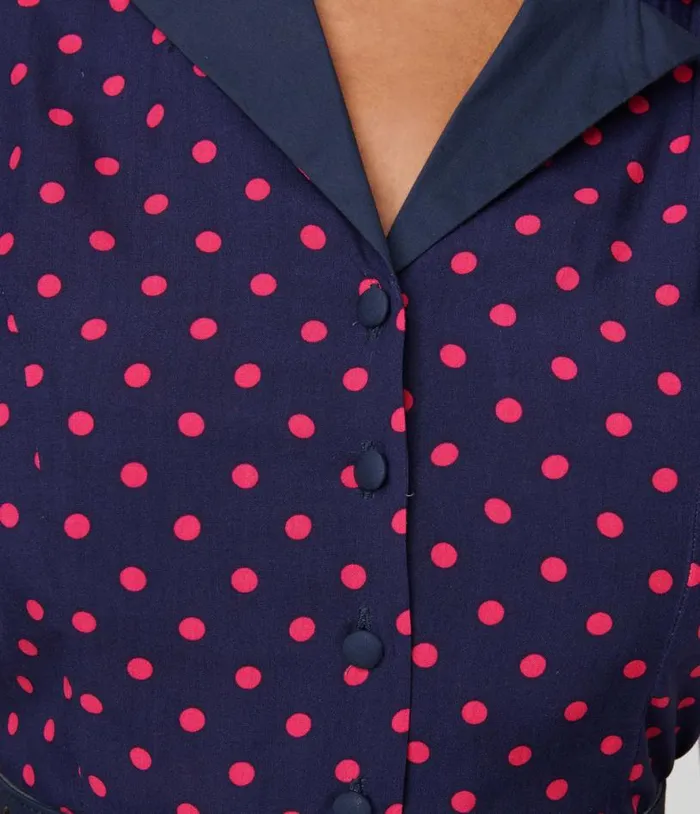 Navy and Hot Pink Dot Alexis Swing Dress Dresses Unique Vintage Pocket Dresses