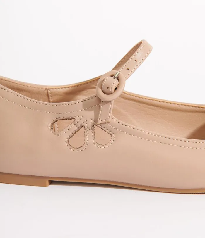 Nude Leatherette Mary Jane Flats Shoes Unique Vintage Flats