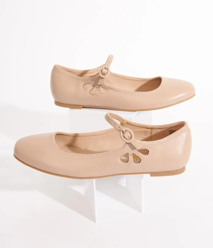 Nude Leatherette Mary Jane Flats Shoes Unique Vintage Flats