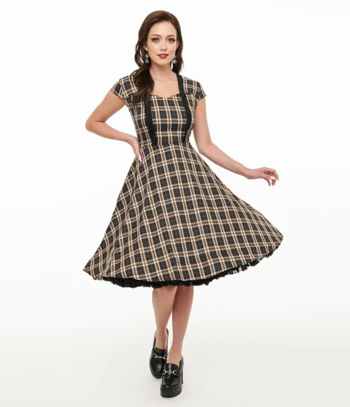 Orchid Bloom 1950s Black Plaid Swing Dress DressesPlus Unique Vintage Pocket Dresses Orchid Bloom 1950s Black Plaid Swing Dress DressesPlus Unique Vintage Pocket Dresses