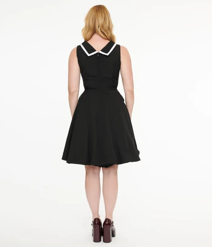 Orchid Bloom 1950s White Collar Black Dress Dresses Unique Vintage Fit and Flare
