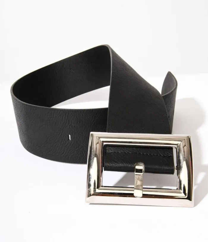 Oversized Silver Buckle Black Chunky Belt Accessories Unique Vintage Belts Oversized Silver Buckle Black Chunky Belt Accessories Unique Vintage Belts
