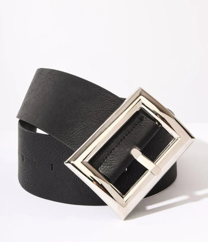 Oversized Silver Buckle Black Chunky Belt Accessories Unique Vintage Belts