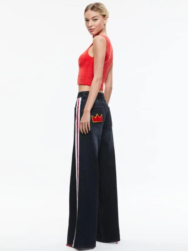 Pants Women Alice Olivia AO X BASQUIAT TRISH JEAN Maya Charcoal Black