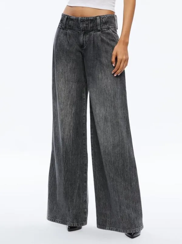 Pants Women Alice Olivia ANDERS LOW RISE PLEATED JEAN Georgia Vintage Black