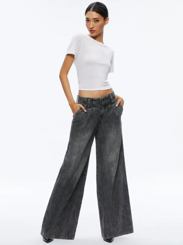 Pants Women Alice Olivia ANDERS LOW RISE PLEATED JEAN Georgia Vintage Black