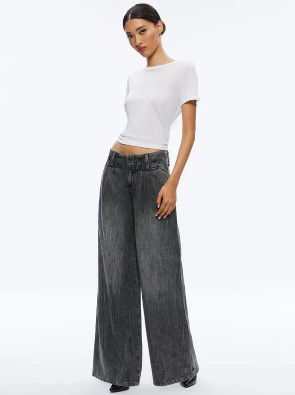 Pants Women Alice Olivia ANDERS LOW RISE PLEATED JEAN Georgia Vintage Black