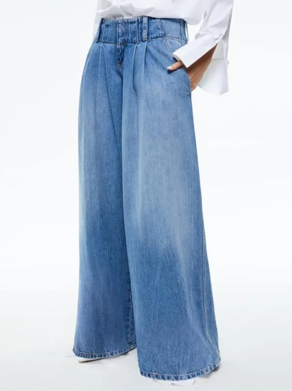 Pants Women Alice Olivia ANDERS LOW RISE PLEATED JEAN Georgia Vintage Blue