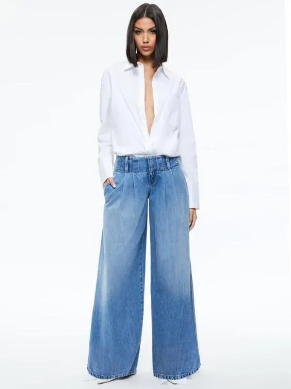 Pants Women Alice Olivia ANDERS LOW RISE PLEATED JEAN Georgia Vintage Blue