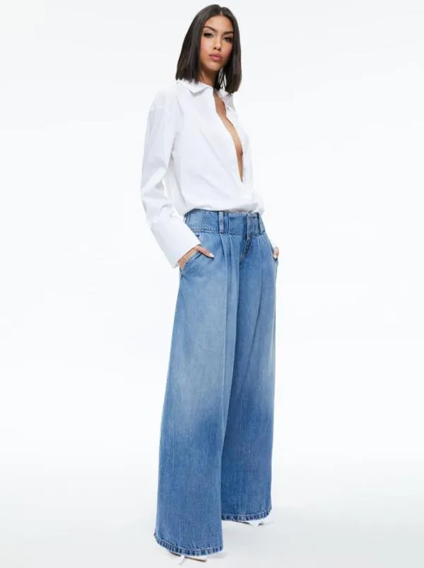 Pants Women Alice Olivia ANDERS LOW RISE PLEATED JEAN Georgia Vintage Blue