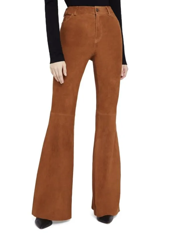 Pants Women Alice Olivia BRENT HIGH WAISTED SUEDE PANT Camel