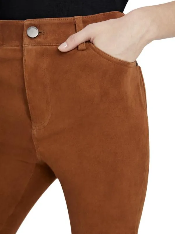 Pants Women Alice Olivia BRENT HIGH WAISTED SUEDE PANT Camel