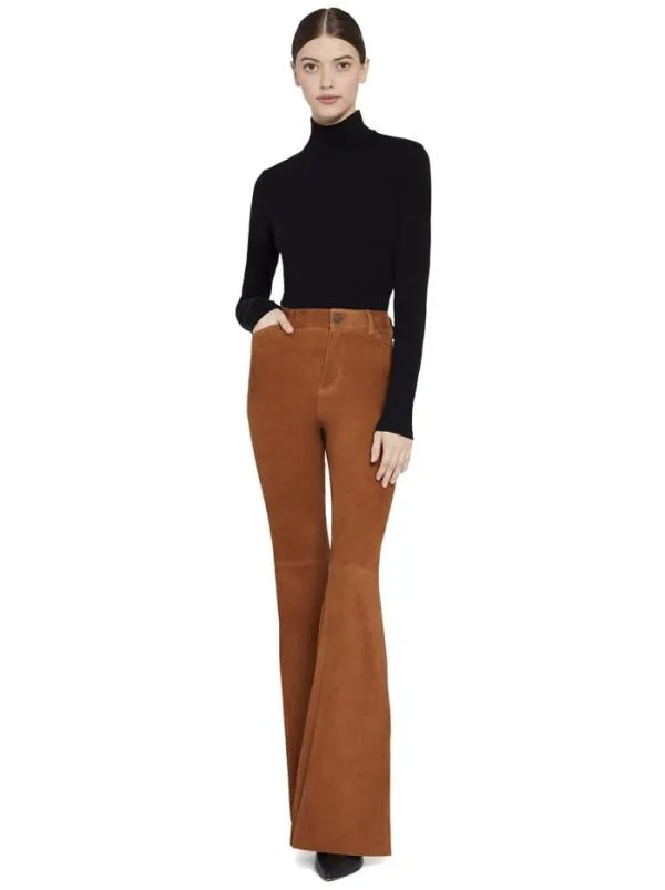 Pants Women Alice Olivia BRENT HIGH WAISTED SUEDE PANT Camel