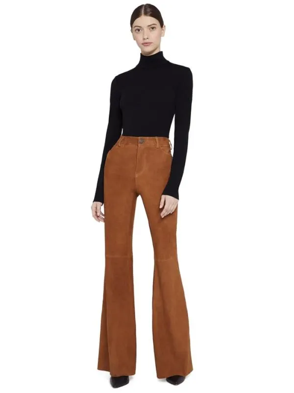 Pants Women Alice Olivia BRENT HIGH WAISTED SUEDE PANT Camel