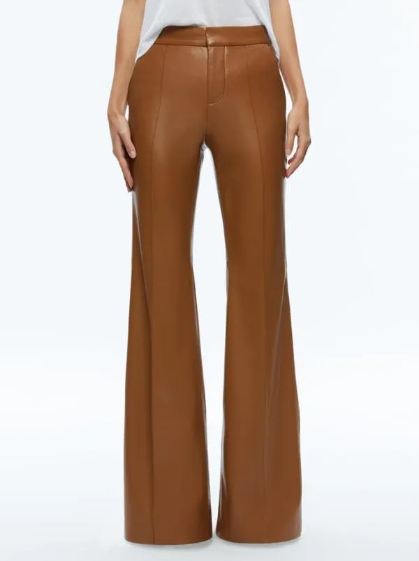 Pants Women Alice Olivia DANETTE VEGAN LEATHER SPLIT HEM TROUSERS Camel