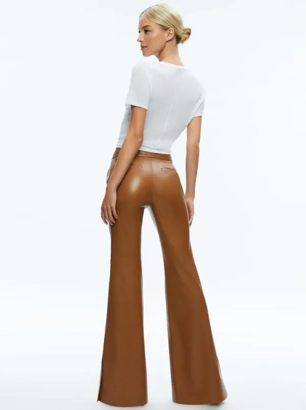 Pants Women Alice Olivia DANETTE VEGAN LEATHER SPLIT HEM TROUSERS Camel