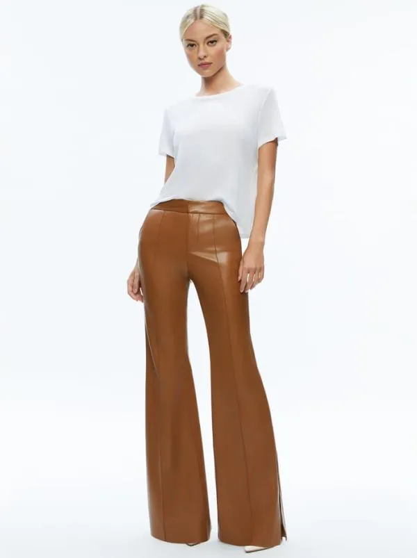 Pants Women Alice Olivia DANETTE VEGAN LEATHER SPLIT HEM TROUSERS Camel