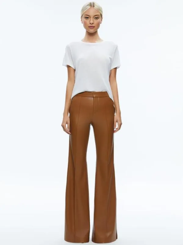 Pants Women Alice Olivia DANETTE VEGAN LEATHER SPLIT HEM TROUSERS Camel