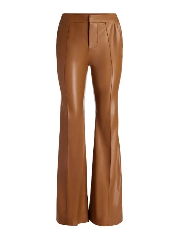 Pants Women Alice Olivia DANETTE VEGAN LEATHER SPLIT HEM TROUSERS Camel