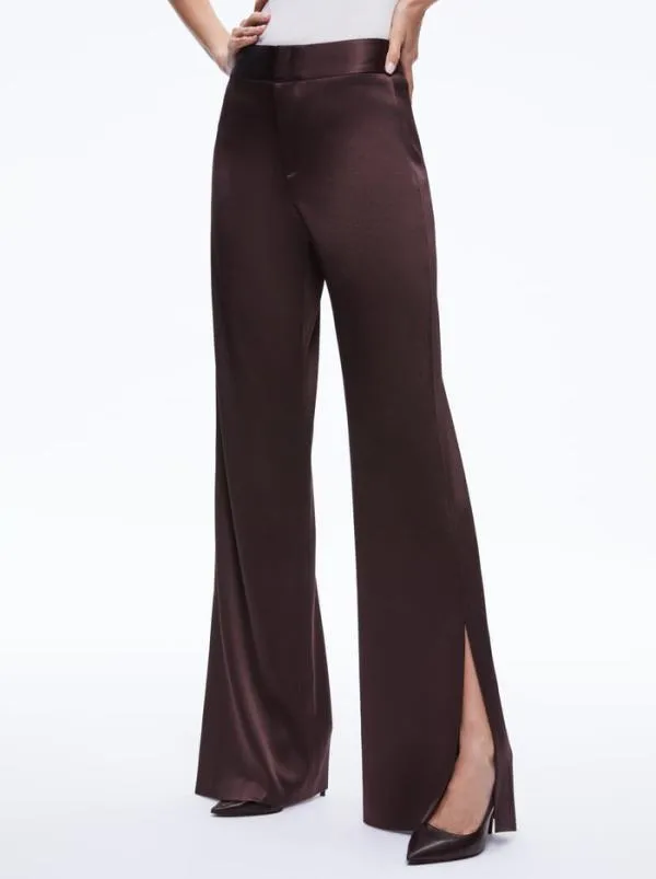 Pants Women Alice Olivia JC WIDE LEG SIDE SLIT PANT Toffee