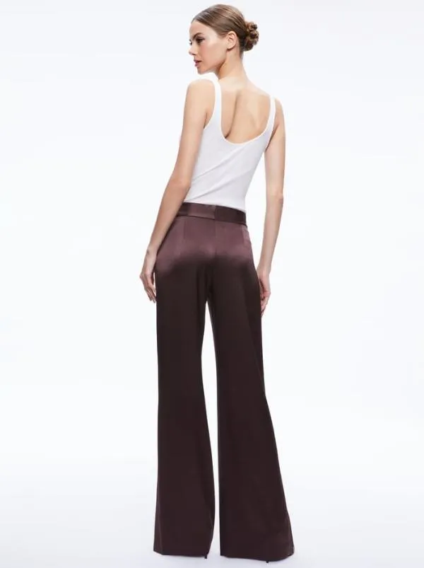 Pants Women Alice Olivia JC WIDE LEG SIDE SLIT PANT Toffee