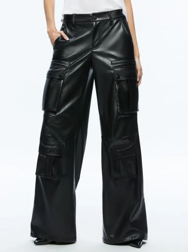 Pants Women Alice Olivia JOETTE VEGAN LEATHER CARGO PANT Black