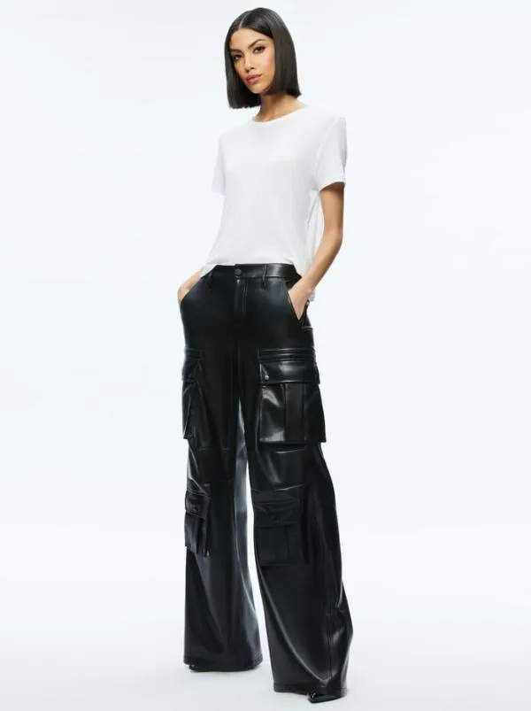 Pants Women Alice Olivia JOETTE VEGAN LEATHER CARGO PANT Black