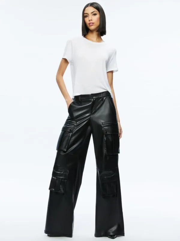 Pants Women Alice Olivia JOETTE VEGAN LEATHER CARGO PANT Black