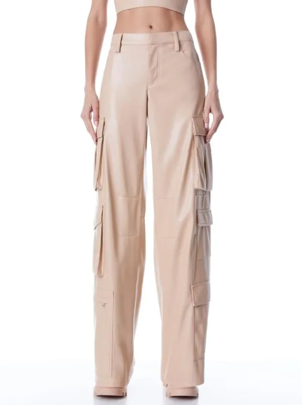 Pants Women Alice Olivia LUIS VEGAN LEATHER CARGO PANT Almond